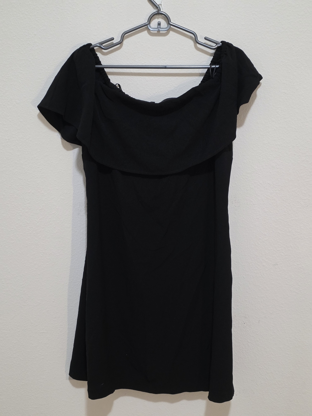 Charlene Henry Black One-Shoulder Ruffle Trim Dress